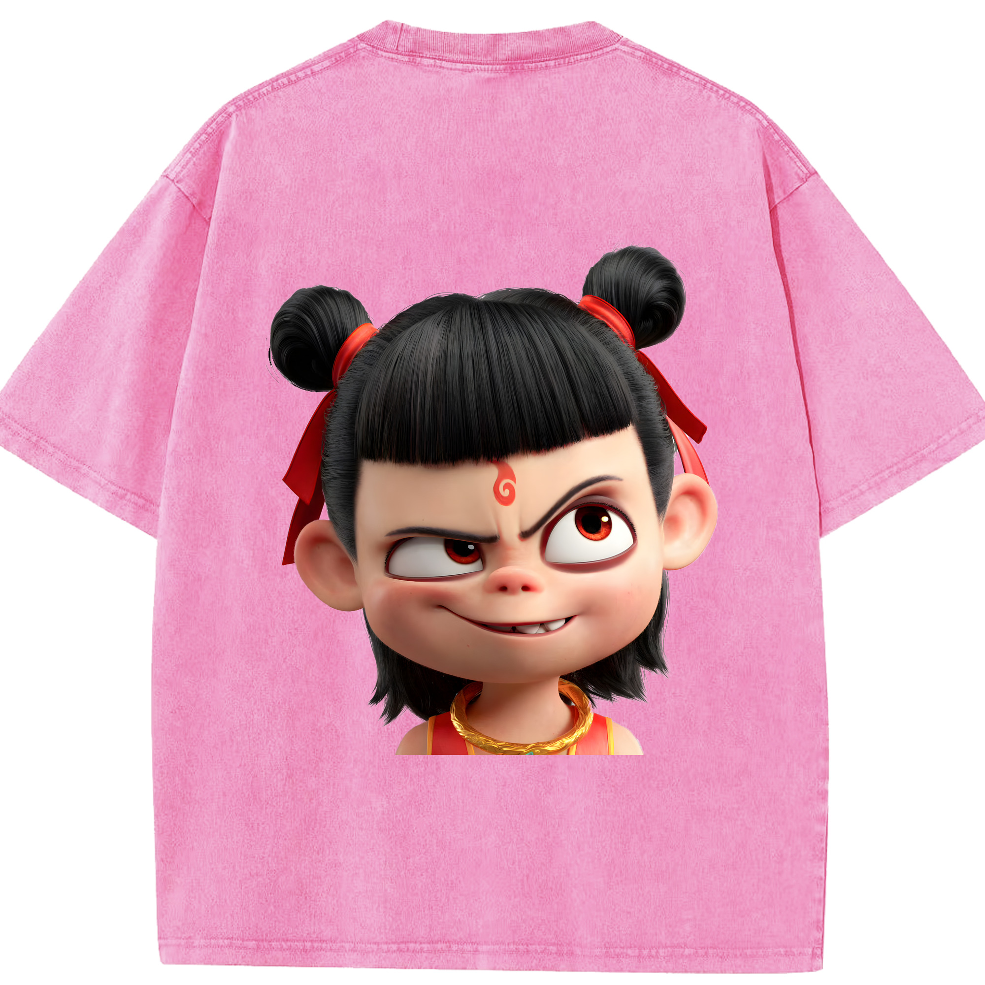 （画像用） Ne Zha 2 ナタ 魔童の大暴れ 綿100% ヴィンテージ風 半袖Tシャツ（背面プリント）